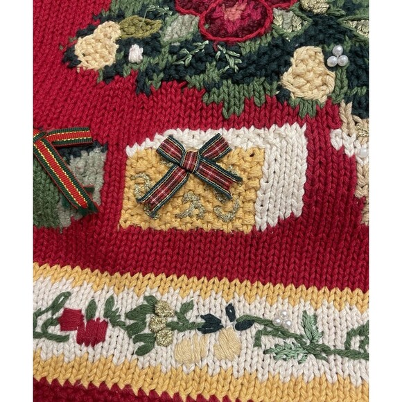 Vintage Heirloom Collectibles Sweater Size L Christmas Tree Holiday Red Beaded - Picture 6 of 11